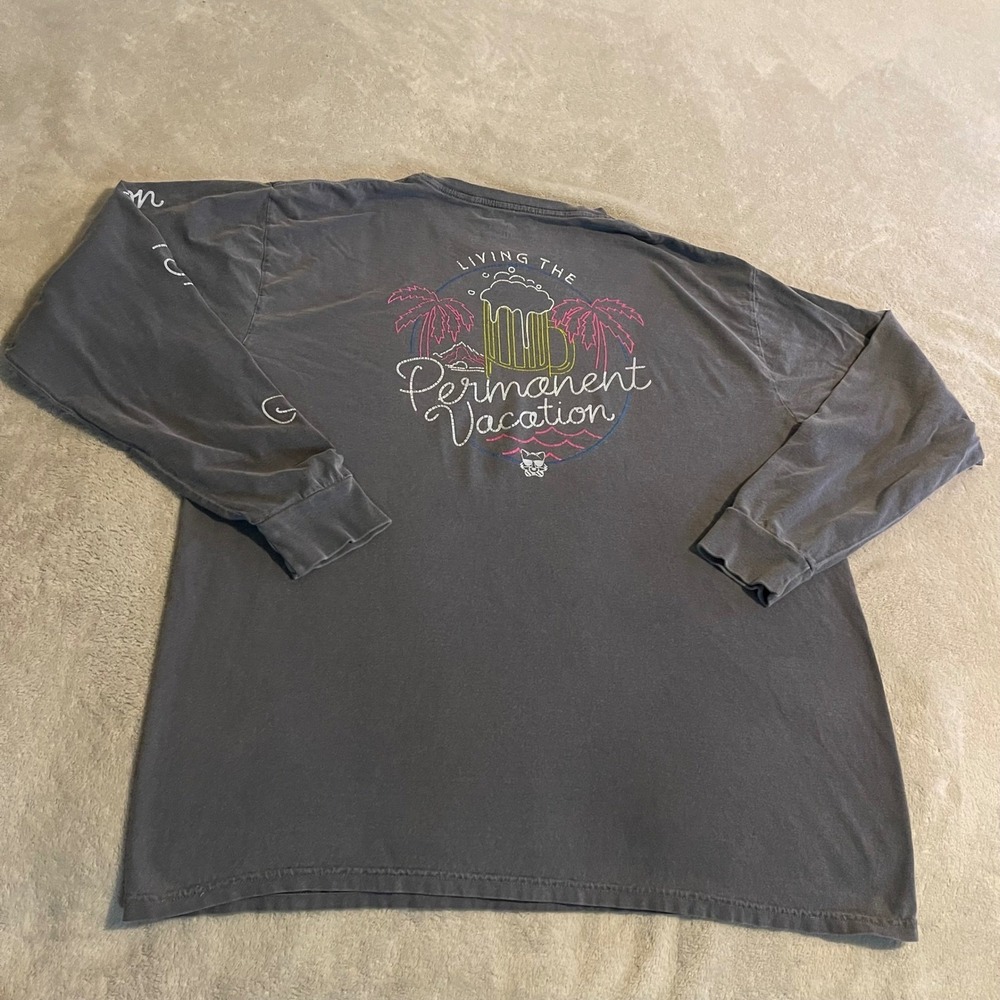 Party Pants‎ Permanent Vacation Long Sleeve Graphic T-Shirt Blue Mens XL Casual